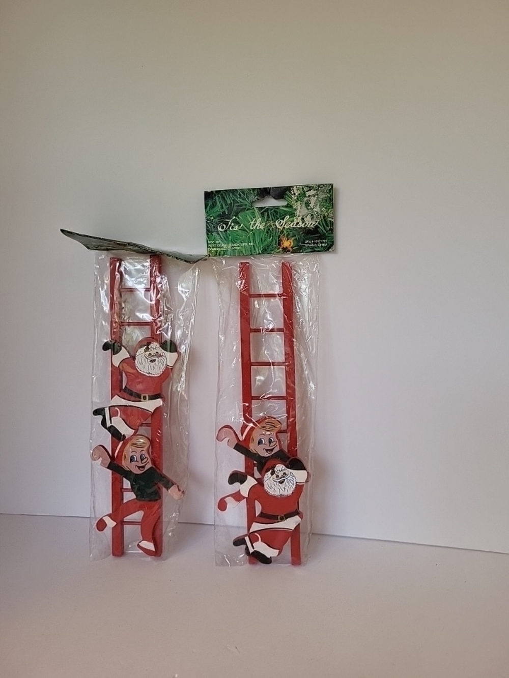 2 Vintage Santa Elf Ladder Christmas Decor New In Sealed Pkg